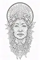 Ayahuasca inspired design featuring vines surrounding a portrait of grandmother aya portrait, the moon and a rebirth tattoo design idea