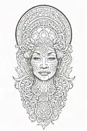 Ayahuasca inspired design featuring vines surrounding a portrait of grandmother aya portrait, the moon and a rebirth tattoo design idea