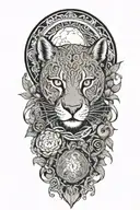 Ayahuasca inspired design featuring vines surrounding a puma, the moon and a rebirth  tattoo design idea