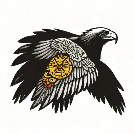 andean condor flying, in the middle of a sun tattoo design idea