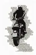 A motorcycle riding through a city street made of evil bricks tattoo design idea