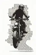 A motorcycle riding through a city street made of evil bricks tattoo design idea