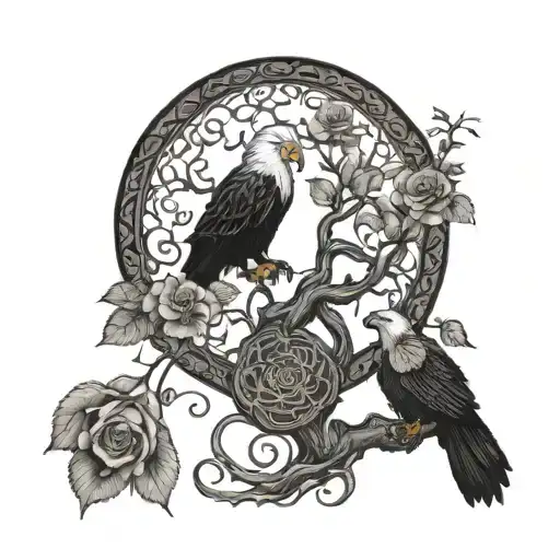 tree of life with rose eagle and snake wrapped tattoo design idea