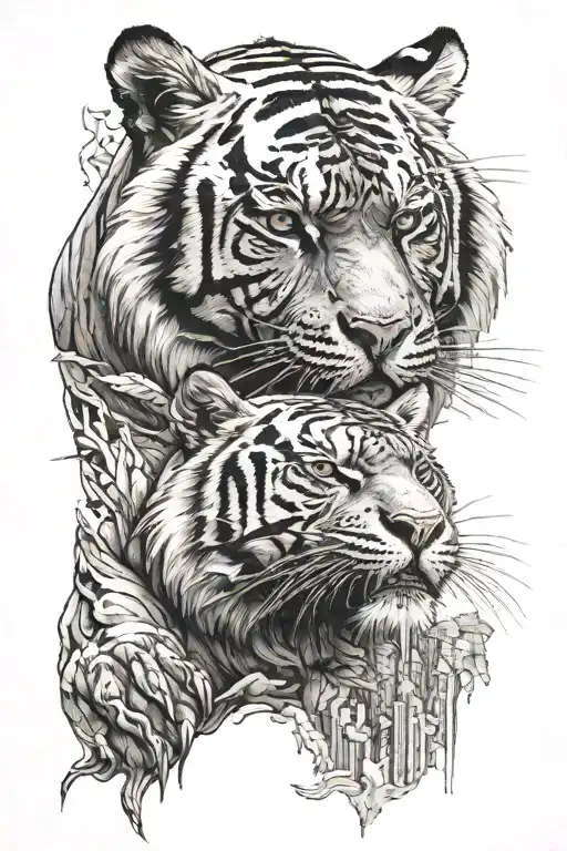 a ferocious tiger as the main focal point, and also incorporates the cliffs of mohr in Ireland, Niagara Falls, the Burj  tattoo design idea