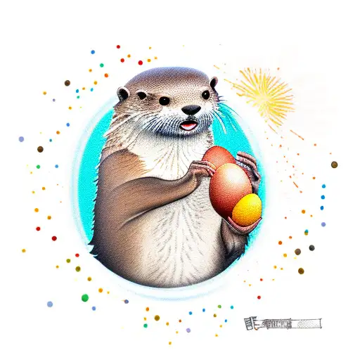 otter with egg tattoo design idea