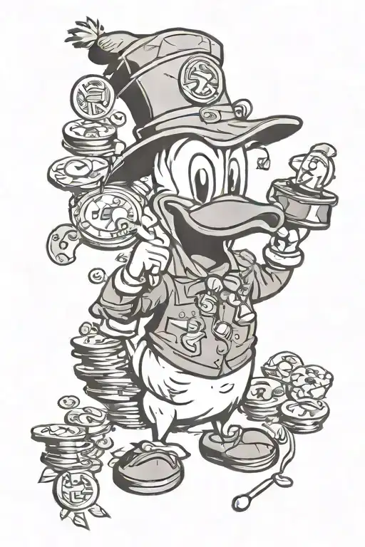 dagobert duck lost coins and pacman eat the coins tattoo design idea