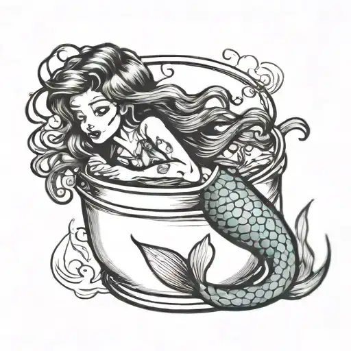 old School mermaid in the sardine can tattoo design idea