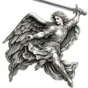 guardian angel wielding his sword coming from the heaven on judgement day  tattoo design idea