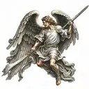 guardian angel wielding his sword coming from the heaven on judgement day  tattoo design idea