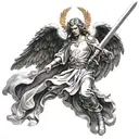 guardian angel wielding his sword coming from the heaven on judgement day  tattoo design idea