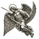 guardian angel wielding his sword coming from the heaven on judgement day  tattoo design idea