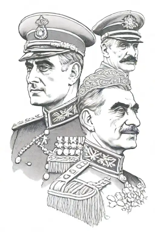 Portrait of Reza Shah Pahlavi and Mohammad Reza Shah Pahlavi and Crown Prince of Iran tattoo design idea