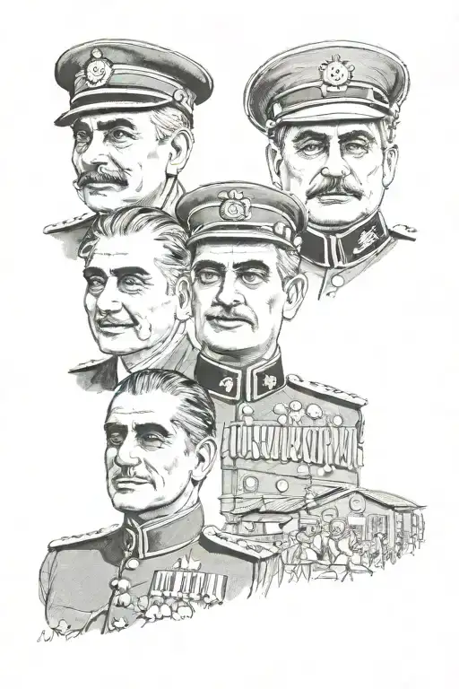 Portrait of Reza Shah Pahlavi and Mohammad Reza Shah Pahlavi and Crown Prince of Iran tattoo design idea