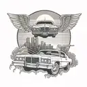 1979 chrysler cordoba driving into the sunset background tattoo design idea