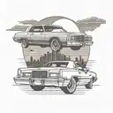 1979 chrysler cordoba driving into the sunset background tattoo design idea