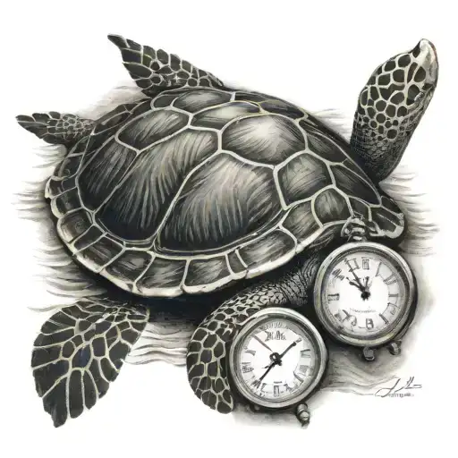 sea turtle with clock on the shell tattoo design idea