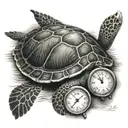 sea turtle with clock on the shell tattoo design idea