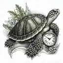 sea turtle with clock on the shell tattoo design idea