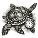 sea turtle with clock on the shell tattoo design idea
