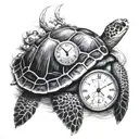 sea turtle with clock on the shell tattoo design idea