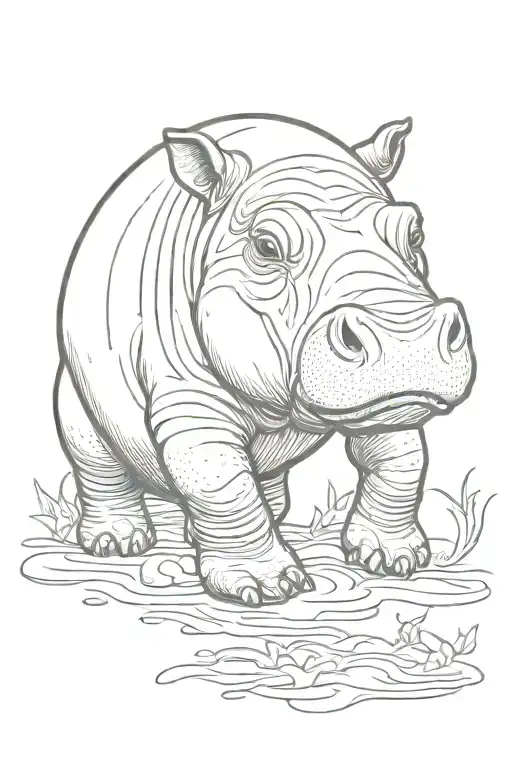 Thin Line tattoo of a baby hippo  tattoo design idea