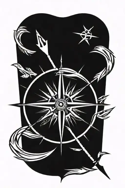 compass with arrow incorporate cancer survivor ribbon tattoo design idea