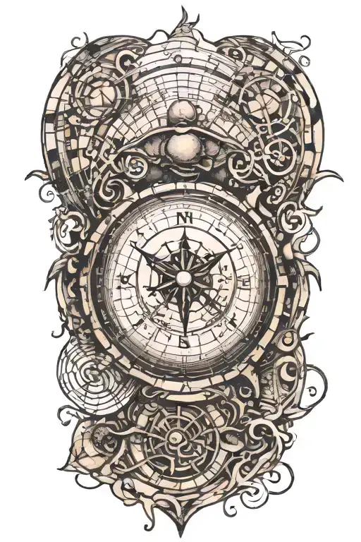 compass over a turtle shell with music notes and cancer survivor  tattoo design idea