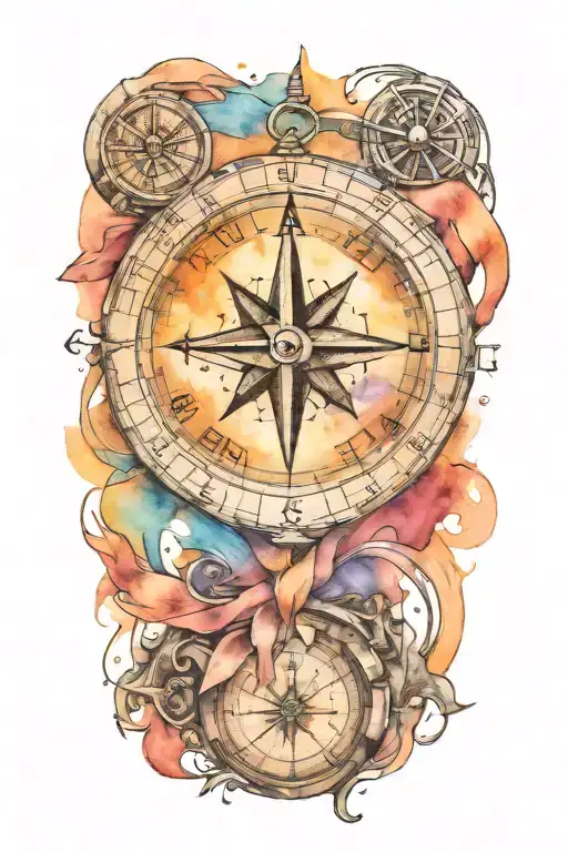 compass with arrow incorporate cancer survivor ribbon tattoo design idea