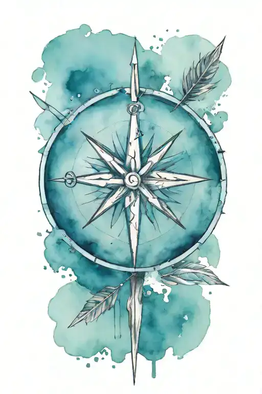compass with arrow incorporate cancer survivor ribbon tattoo design idea