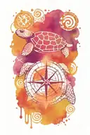 compass under a turtle shell intertwined wuth music notes and cancer survivor symbol  and bear  tattoo design idea