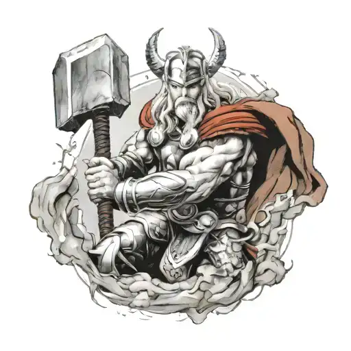 Thundergod Thor with hammer tattoo design idea