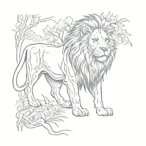 Lion paddy seed and trees 4×4 tattoo design idea