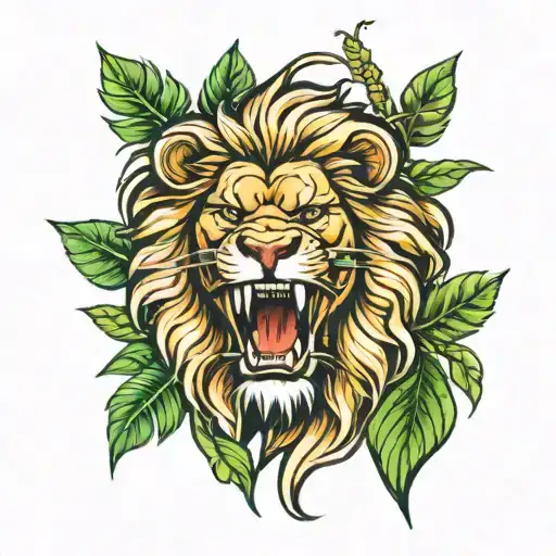 Lion paddy seed and trees 4×4 tattoo design idea