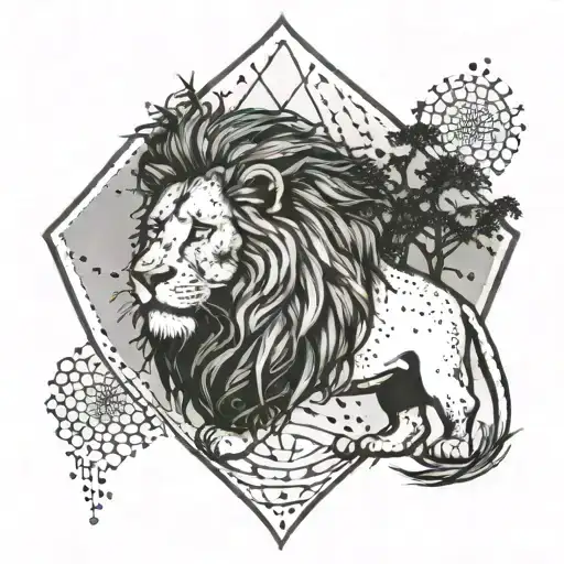 Lion paddy seed and trees 4×4 tattoo design idea