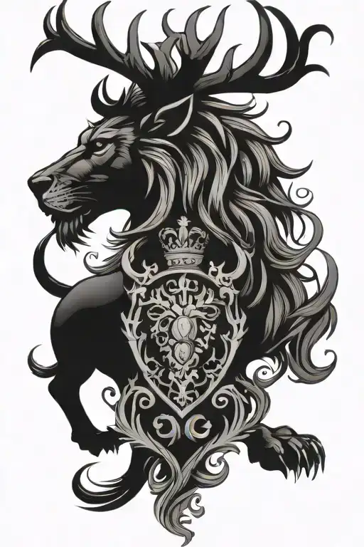 stag and thistle and castle and lion rampant tattoo design idea