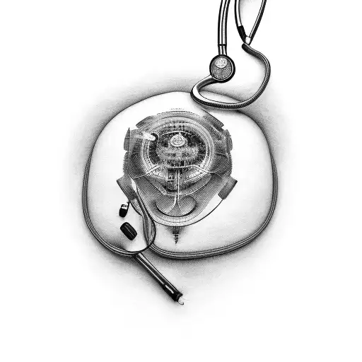 Abstract design incorporating EMS tools like stethoscope and defibrillator tattoo design idea