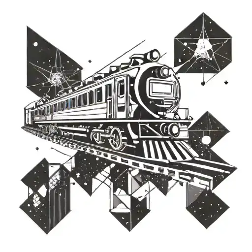 a train in space tattoo design idea