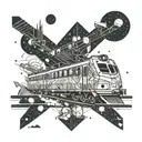 a train in space tattoo design idea