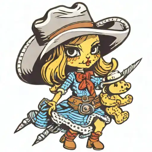 Voodoo doll cowgirl tattoo design idea