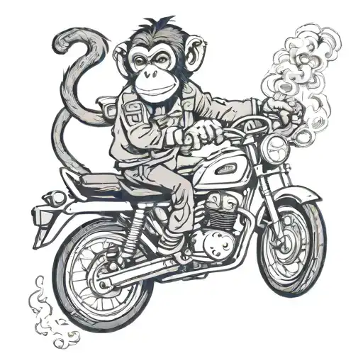 monkey smoking cigarette riding a motorbike tattoo design idea
