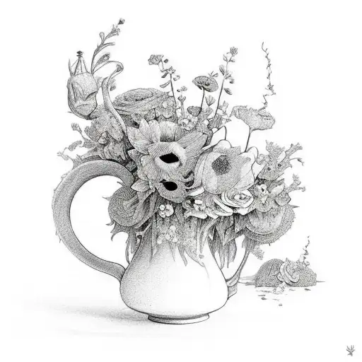 A floral arrangement inspired by Alice in Wonderland characters tattoo design idea