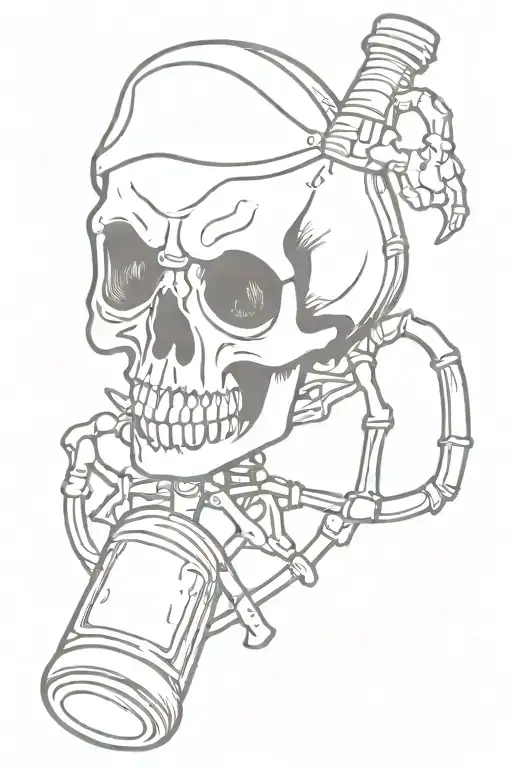 skeleton and beer bottle tattoo design idea