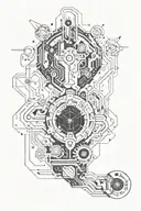 cybernetic tattoo sleeve in black and white involves blending futuristic, mechanical elements  tattoo design idea