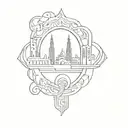 An abstract tattoo design combining the Barcelona logo with elements of Persian architecture from Persepolis tattoo design idea
