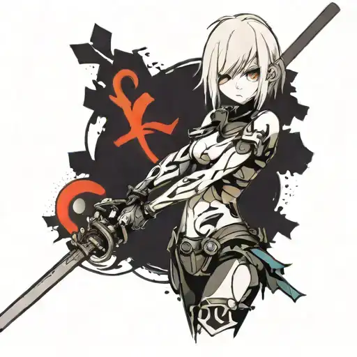 Nier Automata 2B with katana tattoo design idea