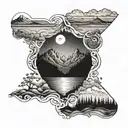 two superimposed landscapes, separated by a central horizon line. The bottom = the trials, and the top = resilience. tattoo design idea