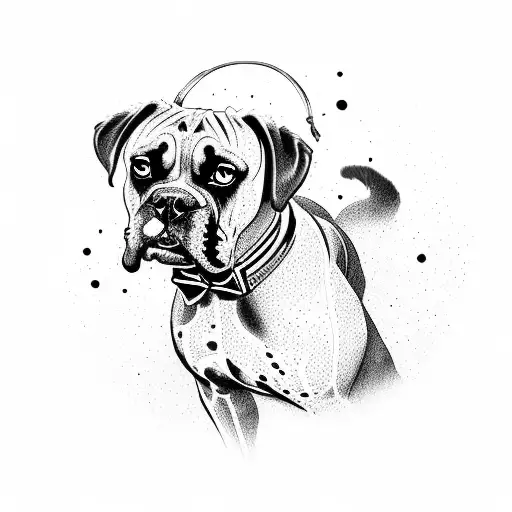 Silhouette of a boxer dog with swirly interior tattoo design idea