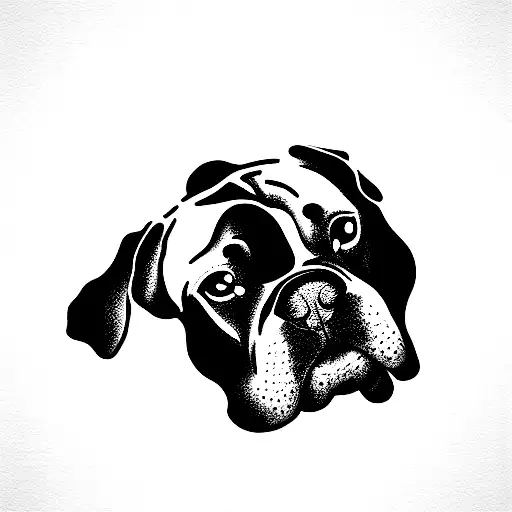 Silhouette of a boxer dog with swirly interior tattoo design idea