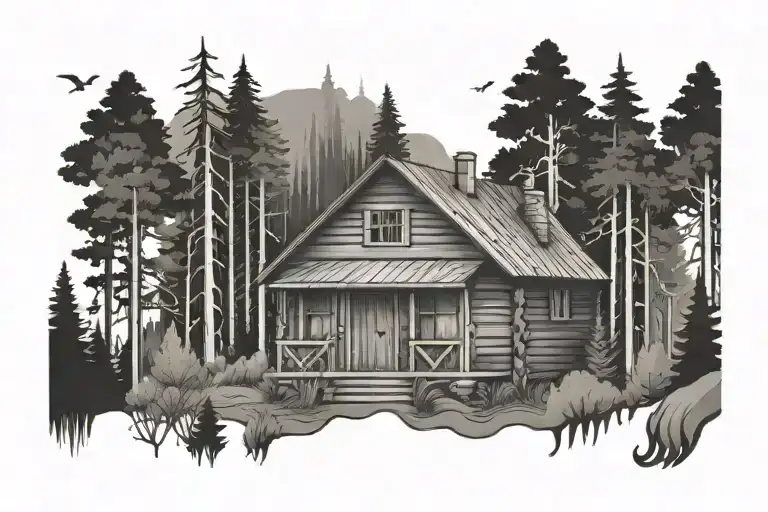 cabin in the wood carry water tattoo design idea