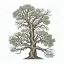 leafless tree with Jahseh underneath the tree tattoo design idea